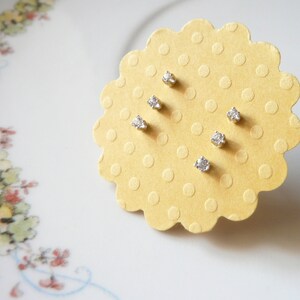 tiny stud earring set of 3, 1st 2nd 3rd ear piercing, 1.5mm 1.75mm 2mm clear white gems, sterling silver earrings