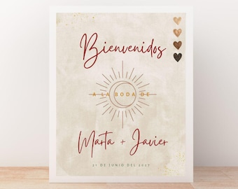 Boho Hochzeit Willkommensschild | Bearbeitbare Canva-Vorlage | Druckbares Willkommensschild | Boho Hochzeitsdeko