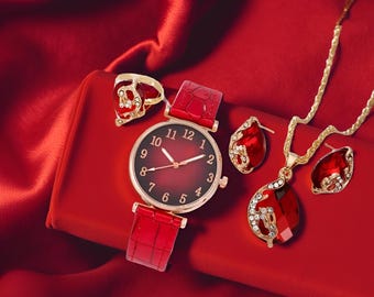 Elegant 5-Piece Women’s Watch & Jewelry Set
