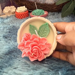 Handmade Rose Candle Set: Textured Jars & Oval Tray - Home Decor Gift