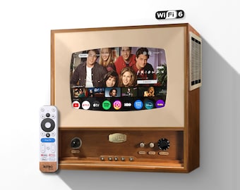 Retro Cherry Wood Mini TV, 10 -Inch Screen, Google TV Smart Streaming