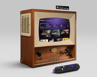 Retro Mini TV Cherry - 10" Roku Smart Streaming - Hi-Fi Bluetooth Wood Speaker