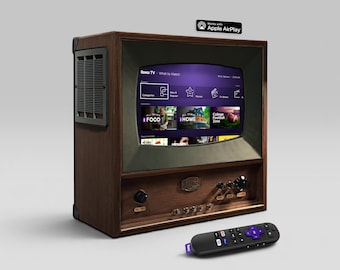 Retro Mini TV Walnut -  10" Roku  Smart Streaming - Hi-Fi Bluetooth Wood Speaker