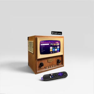 Mini telewizor Retro Cherry Wood z 7-calowym inteligentnym systemem strumieniowania Roku i głośnikiem Bluetooth Hi-Fi