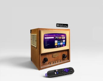 Retro Cherry Wood Mini TV - 7” Roku Smart Streaming - Hi-Fi Bluetooth Speaker