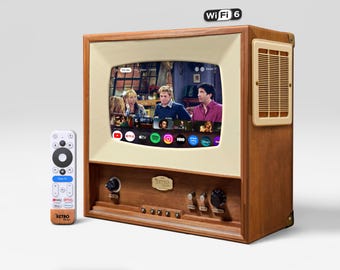 Mini TV Retro Cherry – 10" con Google Smart Streaming - Altoparlante Hi-Fi Bluetooth in legno