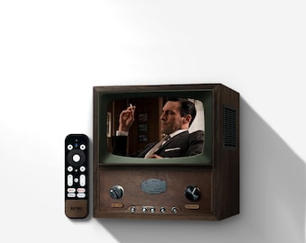 レトロなウォールナット材のミニテレビ、7インチスクリーン、Google TVスマートストリーミング対応