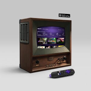 Mini telewizor retro w kolorze orzecha włoskiego - 10-calowy inteligentny system strumieniowania Roku - głośnik Bluetooth Hi-Fi