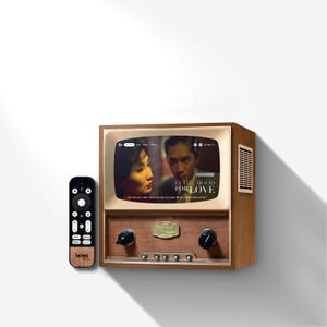 Retro mini-TV i körsbärsträ, 7-tums skärm, Google TV Smart Streaming