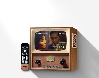 レトロなチェリーウッド製ミニテレビ、7インチスクリーン、Google TVスマートストリーミング対応