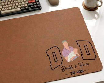 Personalized Photo Dad Desk Mat, Custom Faceless Photo Illustration Art Desk Pad, Dad Picture Mouse Pad, New Dad Gift, Fathers Day 2026