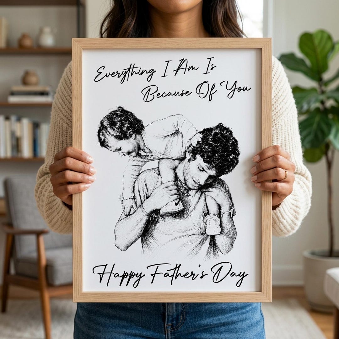 Personalized Dad Sketch Line Art Portrait Canvas, Family Portrait Dad ...