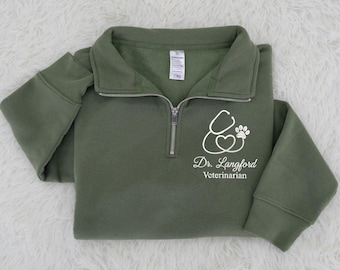 Custom Embroidered Vet Tech Quarter Zip Sweatshirt: Personalized Veterinary Medicine Gift, Veterinary Technician Gifts