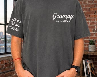 Custom Embroidered Grampy Shirt with Dates, Personalized New Grampy EST Sweatshirt, Pregnancy Announcement, Dad Grandpa Fathers Day Gift