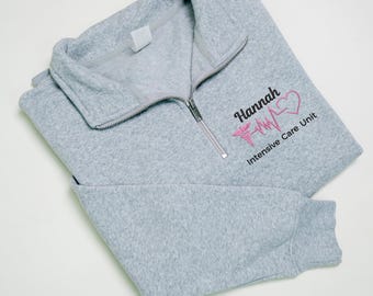 Custom Embroidered Nurse Quarter Zip Sweatshirt, Intensive Care Unit Sweatshirt, Nurse Sweater, ICU RN Gift, Gifts for Nurses, Christmas