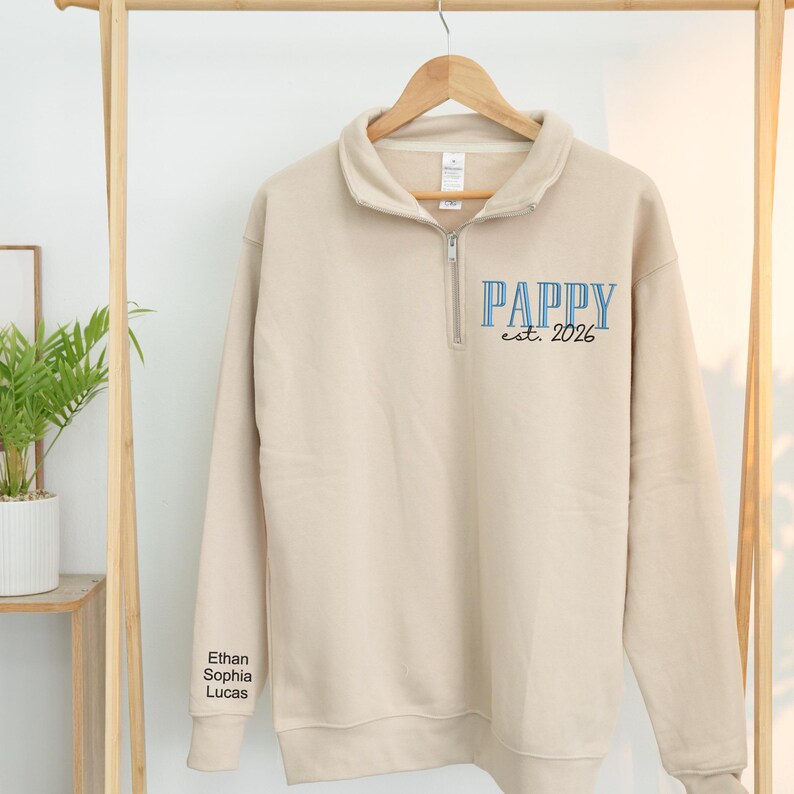 Father Script Personalized Embroidered Pappy Quarter Zip Sweatshirt, Custom Pappy ...