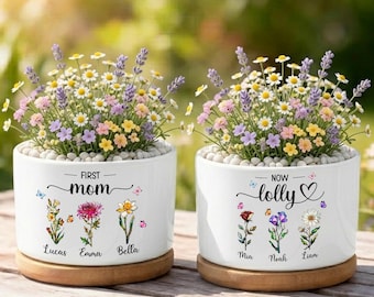 Custom Lolly's Garden Plant Pot, Custom Birth Flower Planter, First Mom Now Lolly Pot, Mothers Day Gifts, Lolly's Birthday, Gift for Lolly