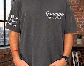 Custom Embroidered Gramps Shirt with Dates, Personalized New Gramps EST Sweatshirt, Pregnancy Announcement, Dad Grandpa Fathers Day Gift
