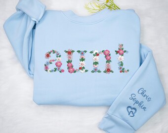 Custom Floral Embroidered Aunt Sweatshirt, New Auntie Gifts, Christmas Gifts for Aunt, Grandma, Mama