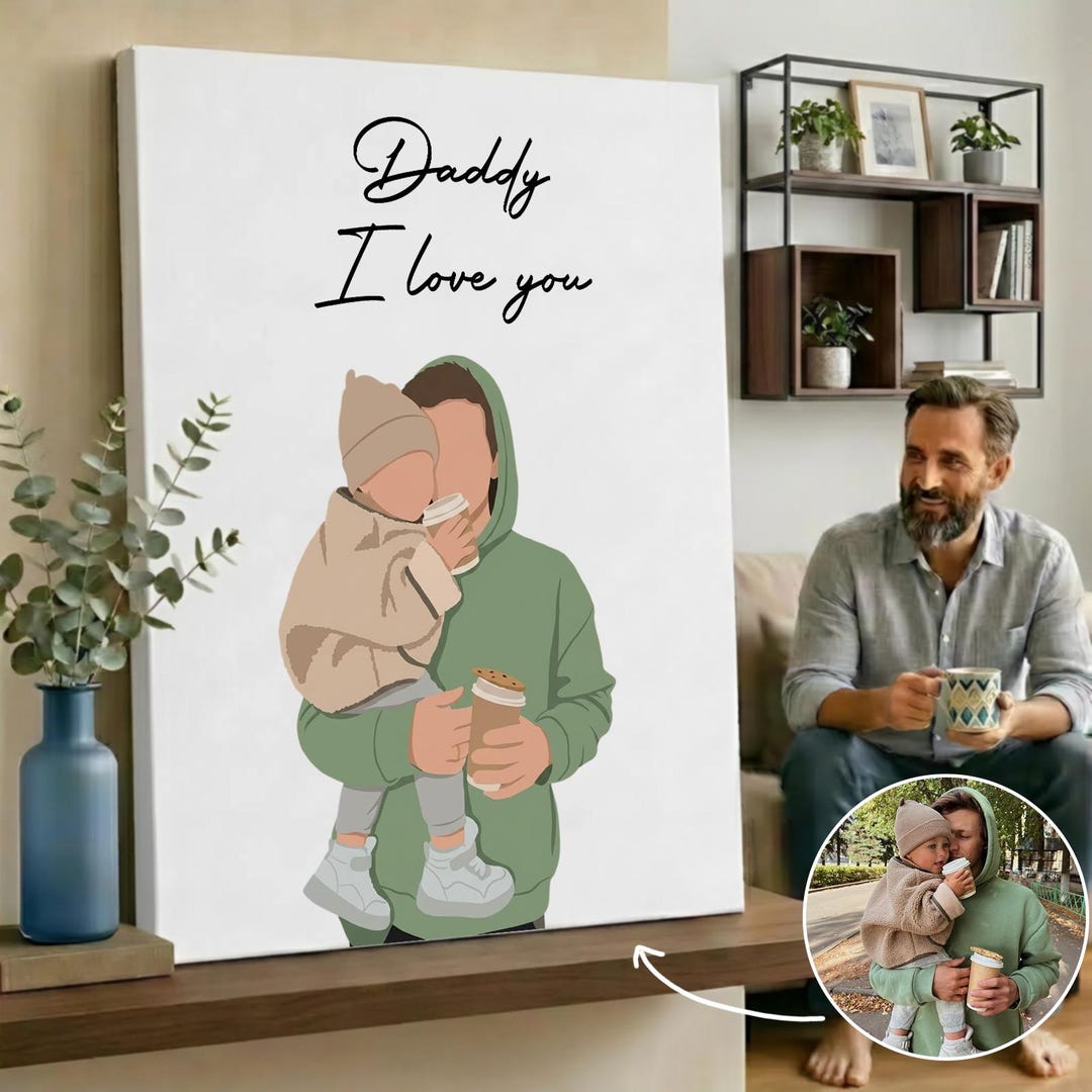 Personalized Dad Faceless Art Portrait Canvas, Family Portrait Dad ...