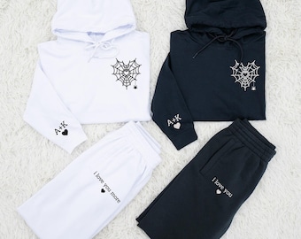 Custom Embroidered Couple Hoodie: Personalized Matching Sweater and Sweatpants, Gift For Couple, Wedding Anniversary Gifts