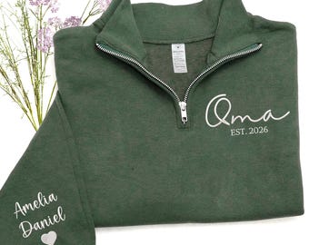 Personalized Embroidered Oma Quater Zip Sweatshirt, Custom Grandma Sweater, Shirt, Hoodie, 2026 Mothers Day Gifts, Gift for Oma