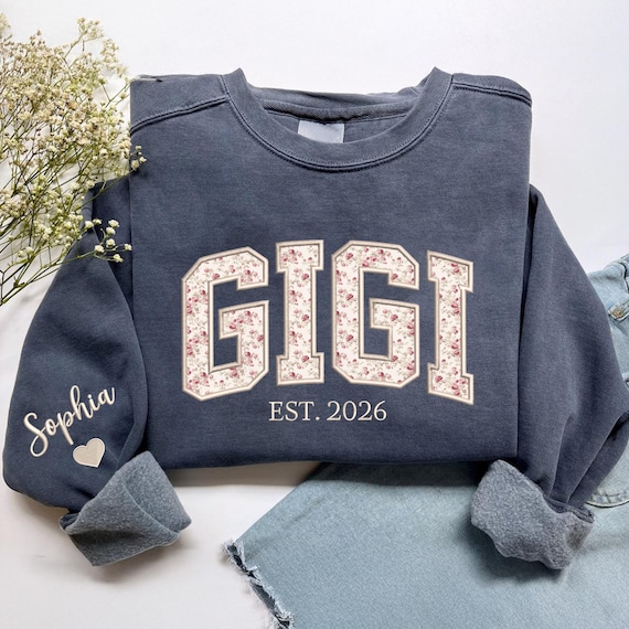 Custom Embroidered Gigi Sweatshirt, Gigi Floral Applique Sweater, New Grandma Gifts, Mother's Day Gift, Personalized Gift for Gigi