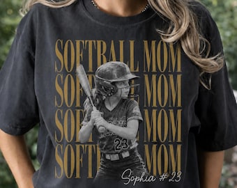 Custom Photo Softball Mom Shirt, Customize Name & Number Retro Bootleg Tee Softball Lovers