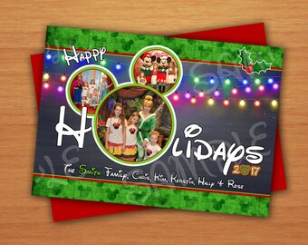 Digital Disney Inspired Chalkboard Photo Christmas Greeting Card Mickey Mouse Inspired