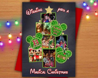 Digital Disney Inspired Chalkboard Photo Christmas Tree Greeting Card Mickey Mouse Inspired