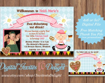 Personalized German Oktoberfest 1st First Birthday Invitation with photo Printable
