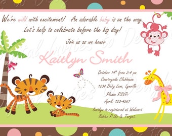 Baby Shower Jungle Animal Girl Invitation and Water Bottle Labels DIY
