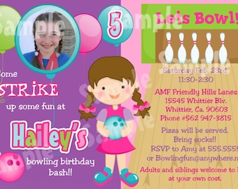 Personalized Photo Bowling Birthday Invitation DIY with or without Photo