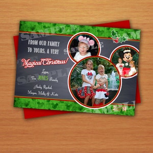 Cartão de felicitações de Natal com foto inspirada na Disney digital, quadro-negro inspirado no Mickey Mouse