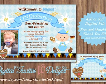Personalized German Oktoberfest Boy 1st First Birthday Invitation with photo