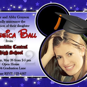 Invitación fotográfica de graduación inspirada de Mickey o anuncio de Open House imprimible