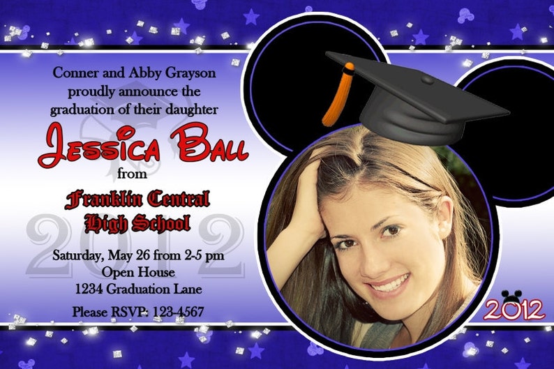 Mickey Inspired Graduation Photo Invitation or Open House Announcement Printable image 1