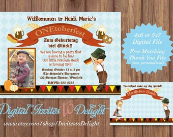 Personalized German Boy Oktoberfest 1st First Birthday Invitation with photo Printable