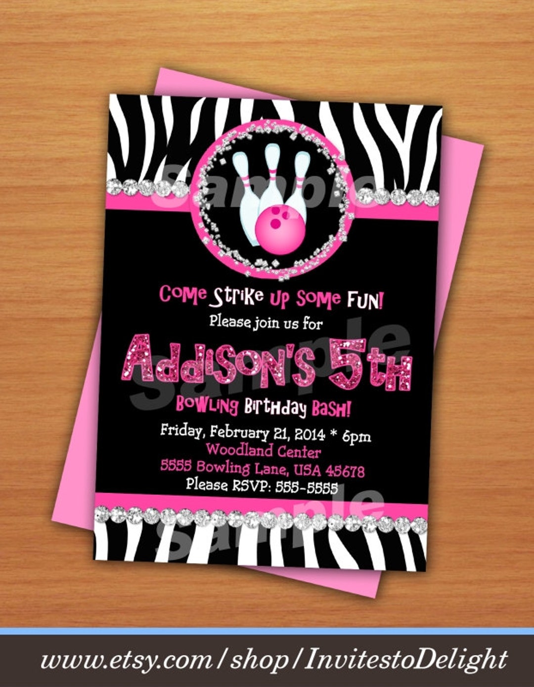 Personalized Zebra Bowling Party Invitation Digital Printable Etsy
