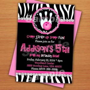 Personalized Zebra Bowling Party Invitation Digital Printable