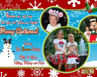 Digital Disney Inspired Photo Christmas Greeting Card Mickey Mouse Inspired