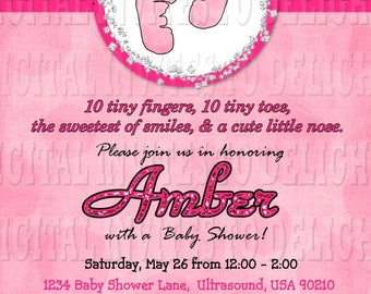 Digital Zebra Baby Shower Invitation Hot Pink DIY