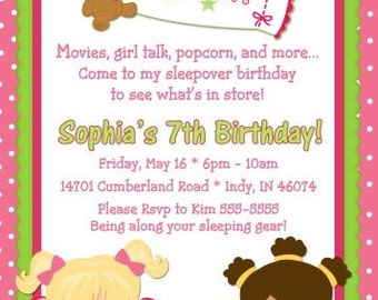 Slumber Party Sleepover Birthday Invitation Digital