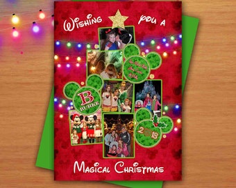 Digital Disney Inspired Photo Christmas Tree Red and Green Greeting Card Mickey Mouse Inspired