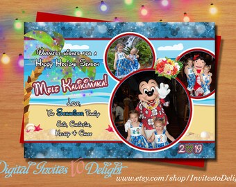 Digital Disney Cruise Aulani Inspired Photo Christmas Greeting Card Mickey Mouse Inspired Printable