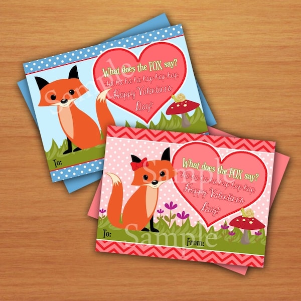What Does The Fox Say Valentine Cards  DIY Instant Download