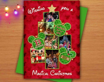 Digital Disney Inspired Photo Christmas Tree Red and Green Greeting Card Mickey Mouse Inspired