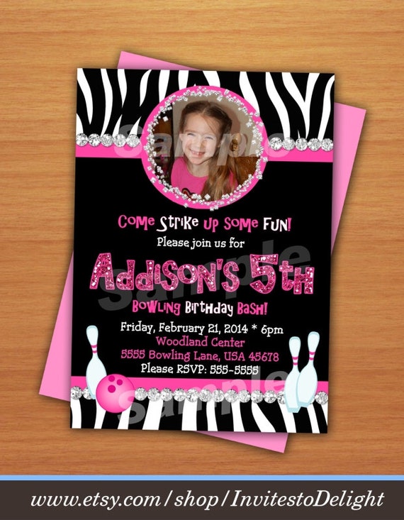Personalized Zebra Bowling Party Photo Invitation Digital DIY Etsy