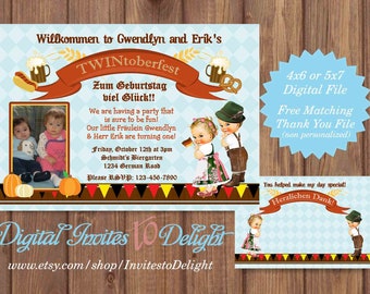 Personalized German Oktoberfest 1st First Birthday Invitation Twin or Sibling with photo  Printable