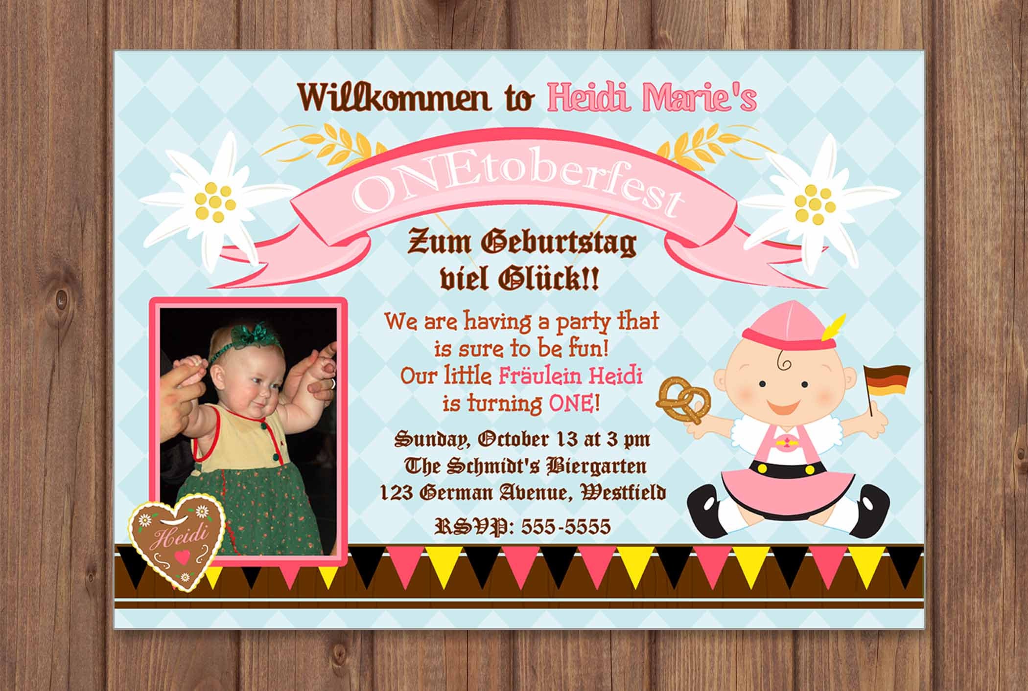 Personalized German Oktoberfest 1st First Birthday Invitation With
